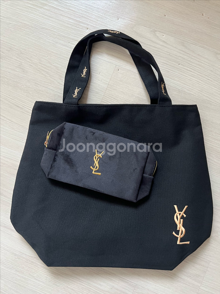 생로랑 블랙 토트백&파우치 세트--1