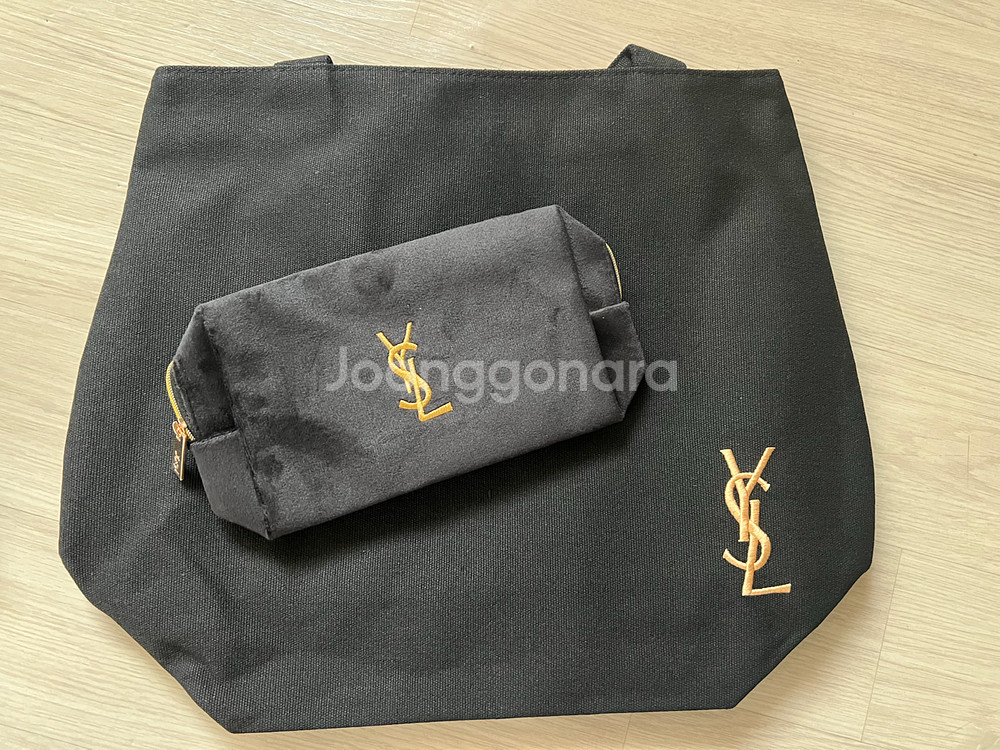 생로랑 블랙 토트백&파우치 세트--4