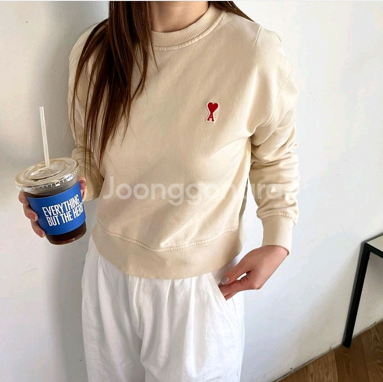 아미 크롭 스몰로고 맨투맨 스웻 셔츠--0