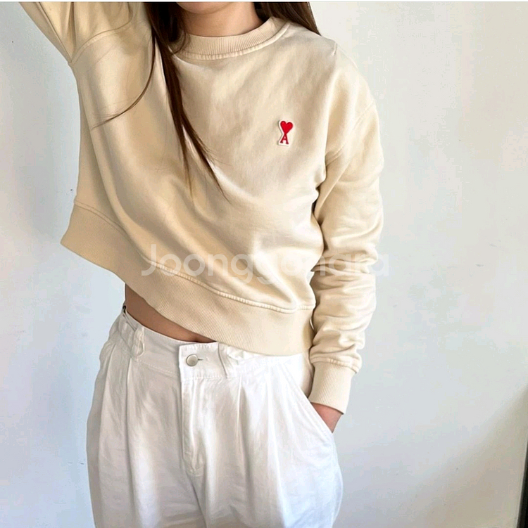 아미 크롭 스몰로고 맨투맨 스웻 셔츠--1