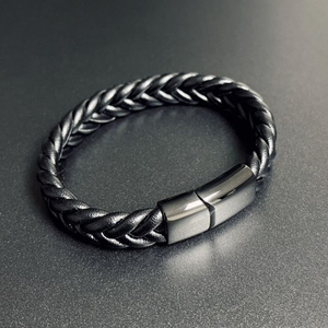 남자 가죽 팔찌 블랙 소가죽 매듭 고스트