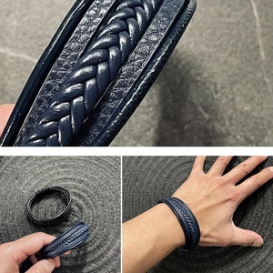 남자 가죽 팔찌 레이어드 블랙 블루 새제품