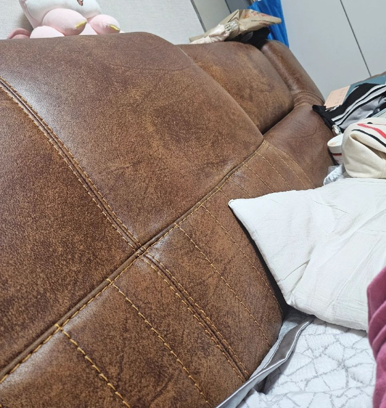 물소 통가죽 소파- 스툴포함--1