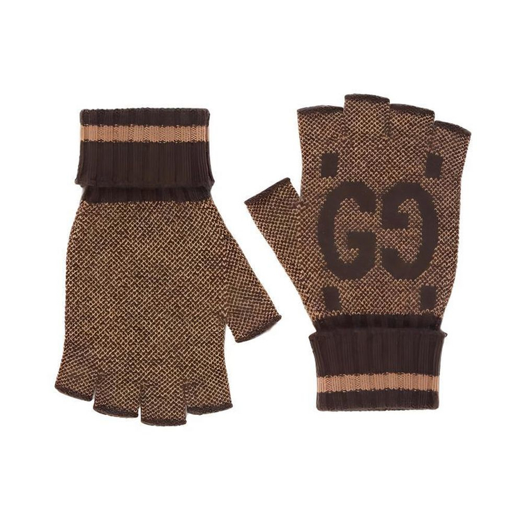 새상품 구찌 GG 핑거리스 장갑 캐시미어 100% 브라운--1