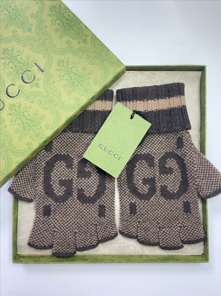 새상품 구찌 GG 핑거리스 장갑 캐시미어 100% 브라운--2