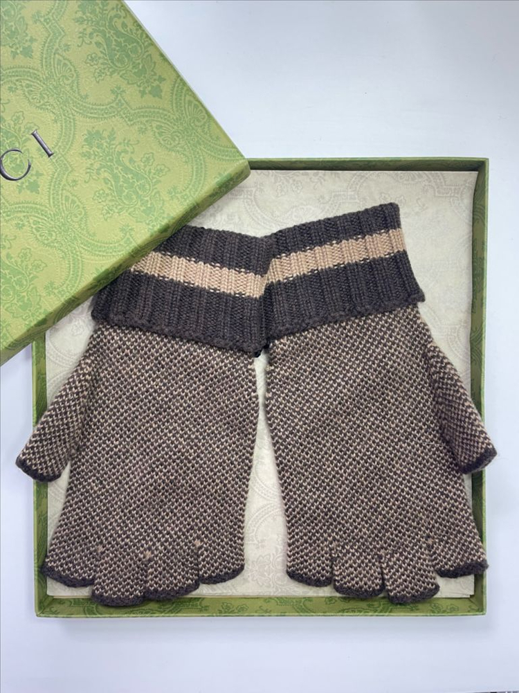 새상품 구찌 GG 핑거리스 장갑 캐시미어 100% 브라운--3