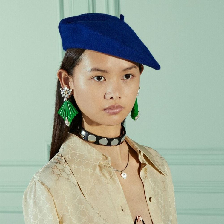 새상품 구찌 GG 로고 울 펠트 베레모 모자 블루 이미지