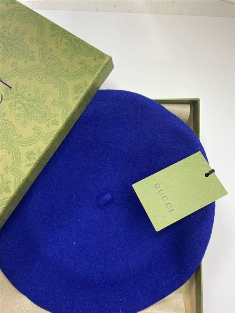 새상품 구찌 GG 로고 울 펠트 베레모 모자 블루 이미지