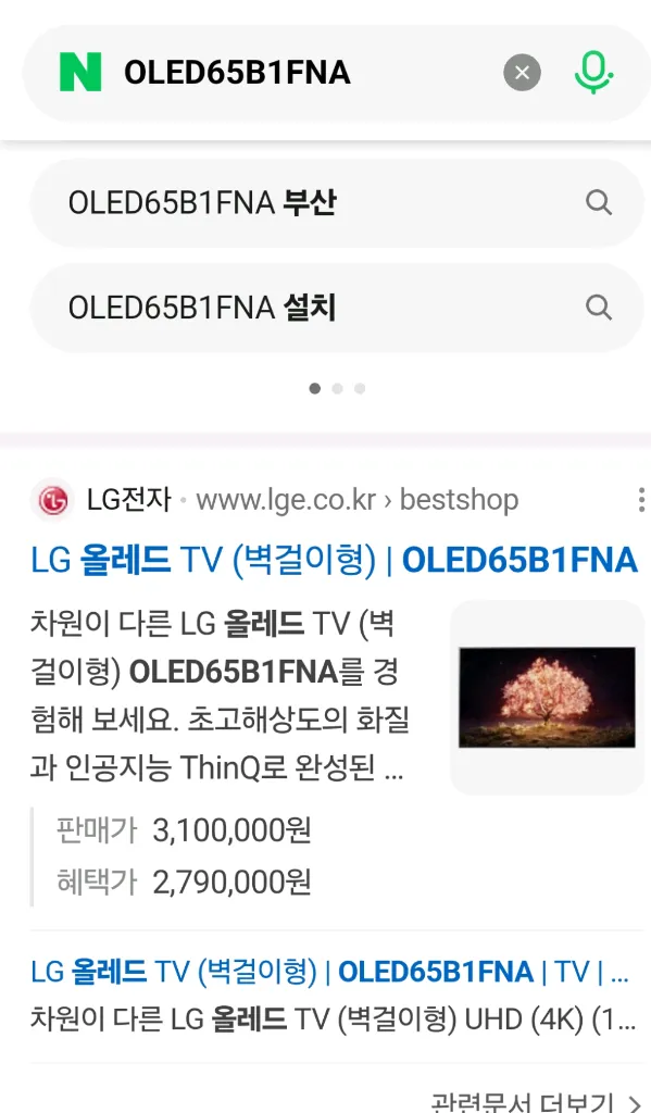 LG 올레드 TV OLED65B1FNA 이미지