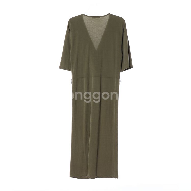 [S]자라 카키 브이넥 반팔 롱 원피스 드레스--1