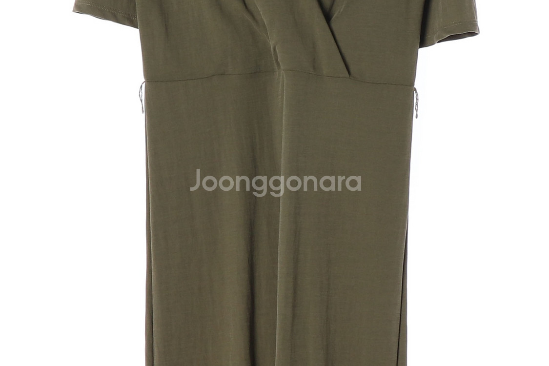 [S]자라 카키 브이넥 반팔 롱 원피스 드레스--3