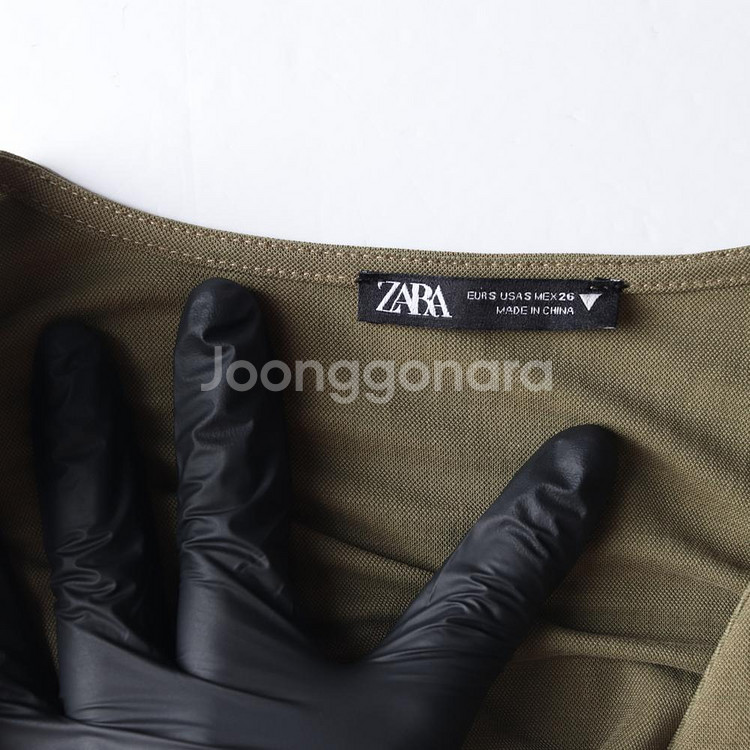 [S]자라 카키 브이넥 반팔 롱 원피스 드레스--5