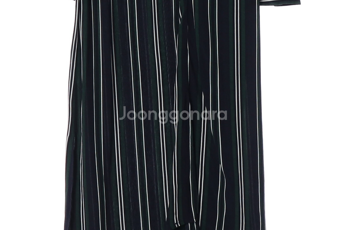 [M]자라 네이비 그린 브이넥 드레이프 긴팔 맥시 롱 원피스 드레스--4