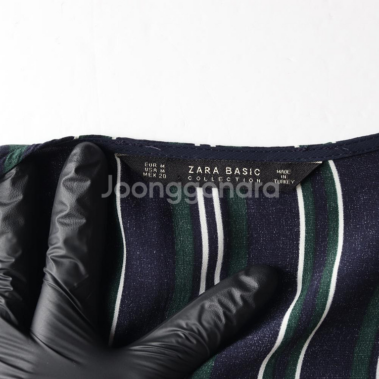 [M]자라 네이비 그린 브이넥 드레이프 긴팔 맥시 롱 원피스 드레스--5