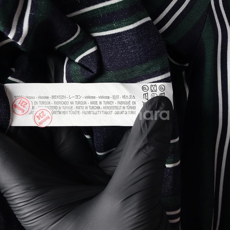 [M]자라 네이비 그린 브이넥 드레이프 긴팔 맥시 롱 원피스 드레스--6