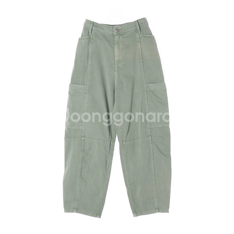 [S]자라 카키 그린 포켓 와이드 벌룬 데님 청바지 팬츠--0