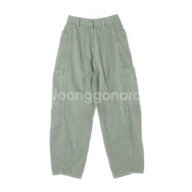 [S]자라 카키 그린 포켓 와이드 벌룬 데님 청바지 팬츠--1