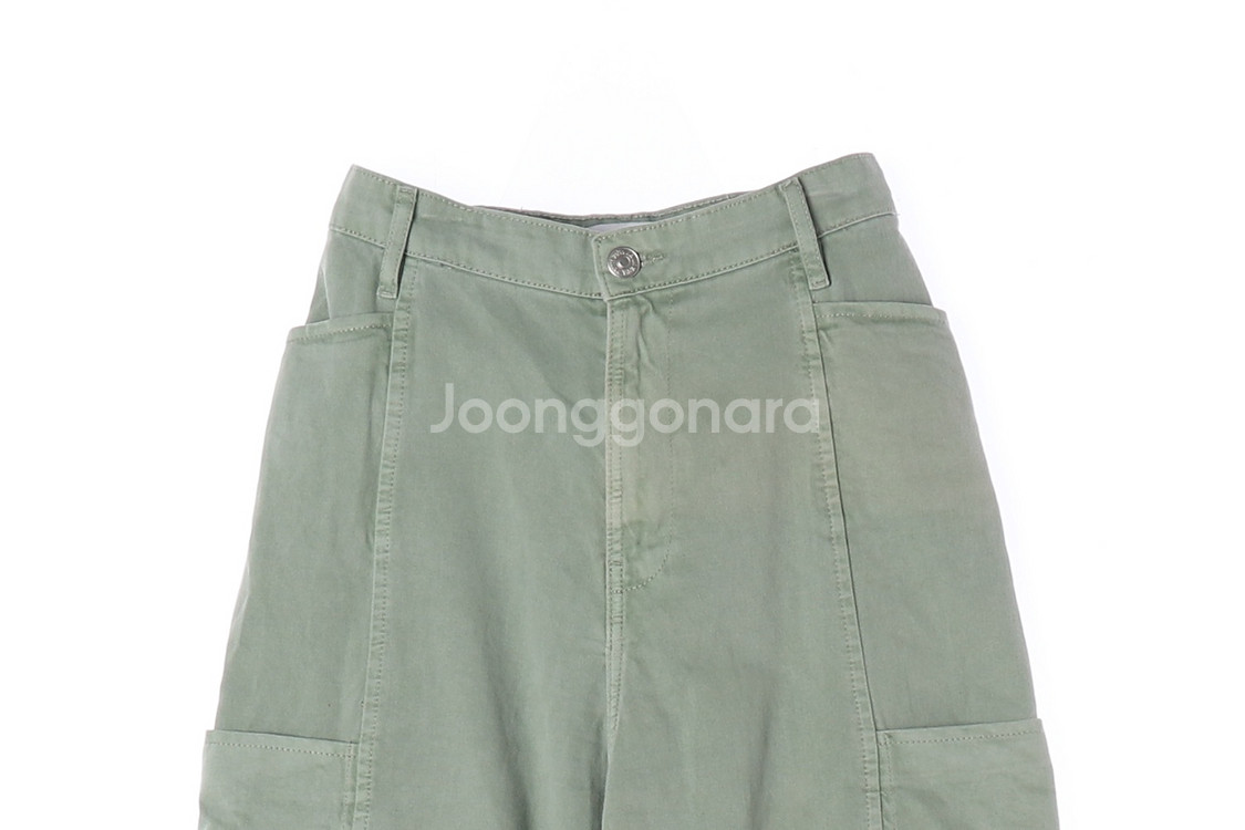 [S]자라 카키 그린 포켓 와이드 벌룬 데님 청바지 팬츠--2