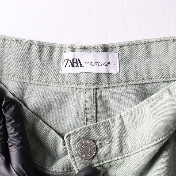 [S]자라 카키 그린 포켓 와이드 벌룬 데님 청바지 팬츠--5