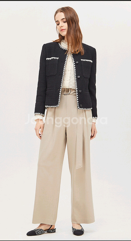 시슬리 솔리드 트위드자켓--0