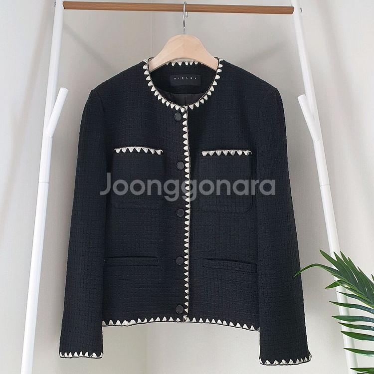 시슬리 솔리드 트위드자켓--1