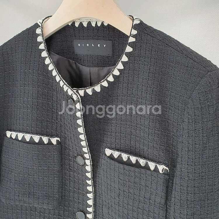 시슬리 솔리드 트위드자켓--2