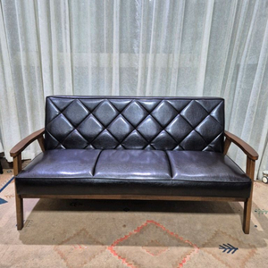 모던 클래식 원목 3인 PU가죽소파