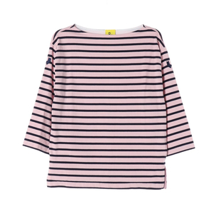 [M]럭키슈에뜨 핑크 보트넥 마린 스트라이프 7부 티셔츠 이미지