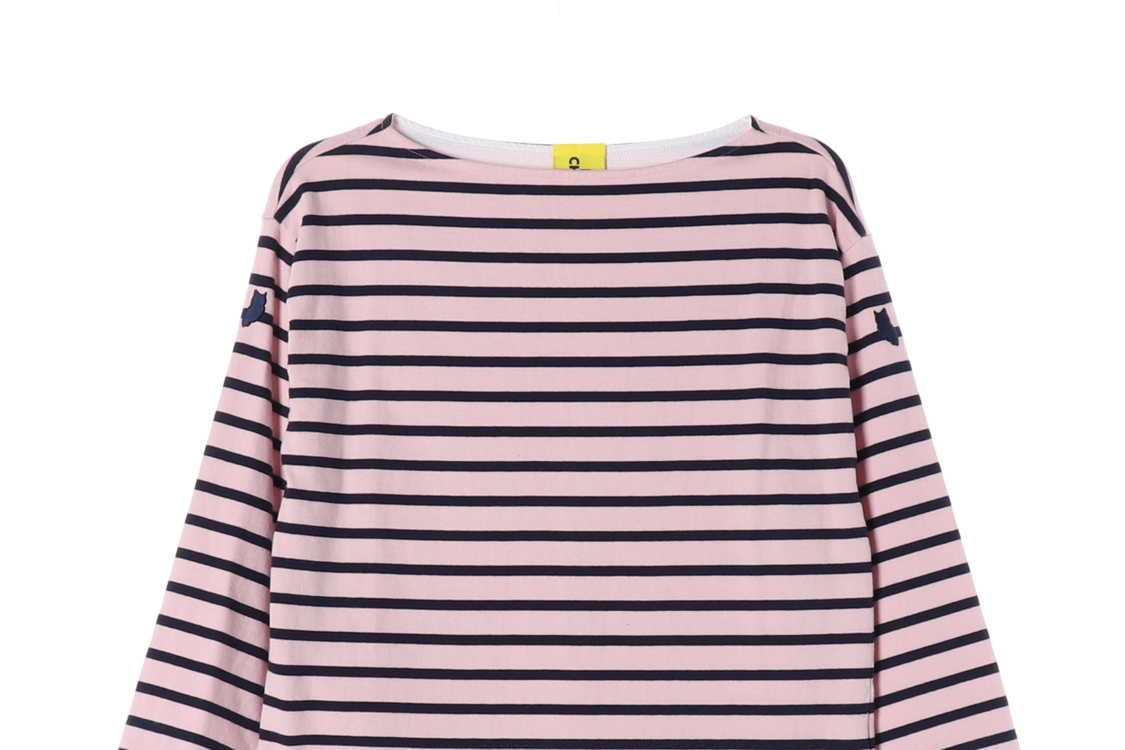 [M]럭키슈에뜨 핑크 보트넥 마린 스트라이프 7부 티셔츠 이미지
