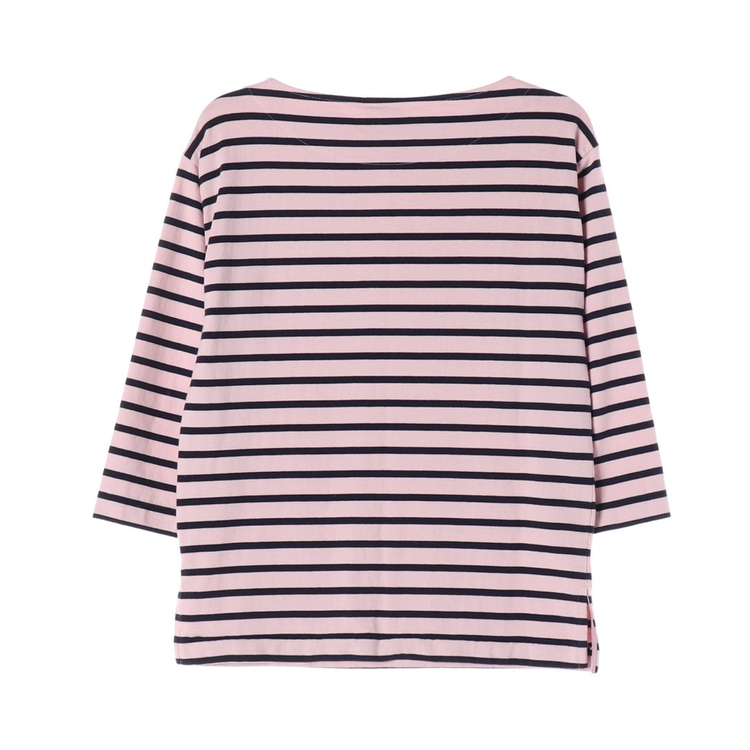 [M]럭키슈에뜨 핑크 보트넥 마린 스트라이프 7부 티셔츠 이미지