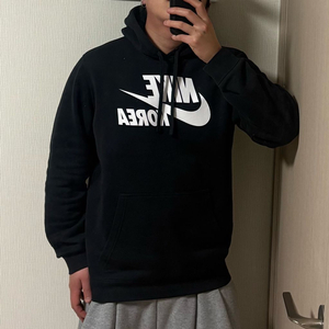 정품 나이키 코리아 빅로고 블랙 기모 후드티