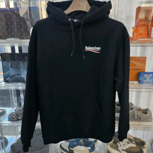 [정품/1회착용/백화점구매] 발렌시아가 웨이브 로고 후드티 블랙 L
