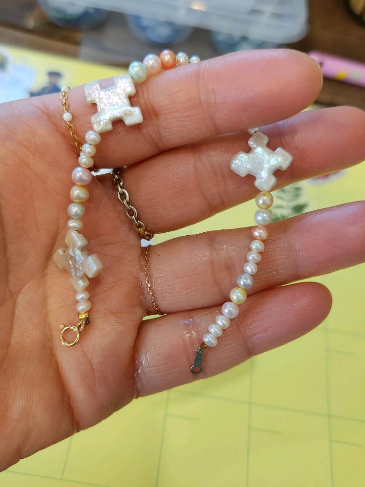 14k 바로크진주 담수진주 팔찌--3