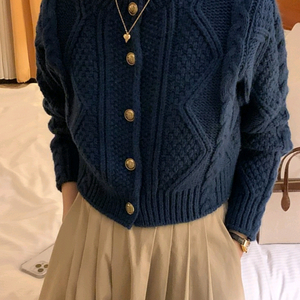 miel 미엘 두두 가디건 금장 버튼 꽈배기 겨울 가디건