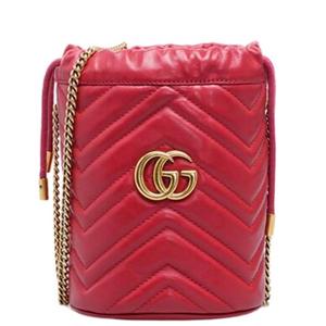 구찌 레드 카프스킨 마틀라세 GG 마몬트 미니 버킷백