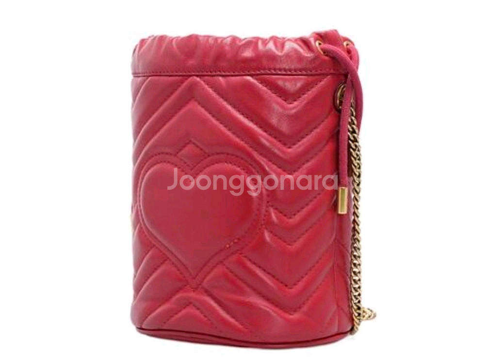 구찌 레드 카프스킨 마틀라세 GG 마몬트 미니 버킷백--1