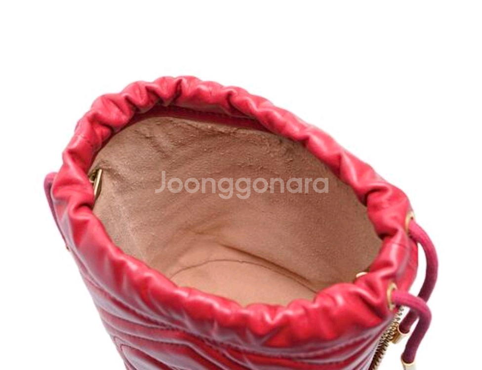 구찌 레드 카프스킨 마틀라세 GG 마몬트 미니 버킷백--4