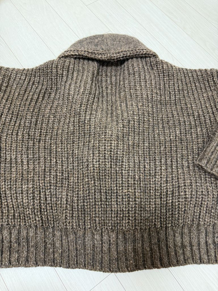 엘보른 더블 브레스티드 숄 칼라 가디건 브라운 Double-breasted Shawl Collar Cardigan--3