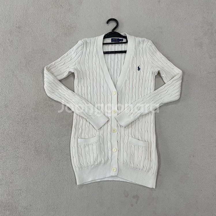 M 폴로 여성 꽈배기 화이트 니트 가디건--0