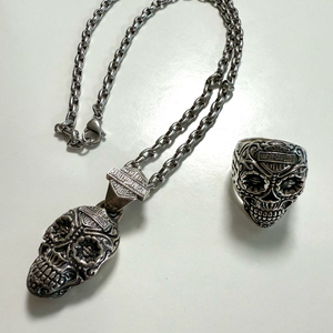 (정품) 할리데이비슨 925실버 슈가 스컬 해골 남자 할리 목걸이 반지 은목걸이 은반지 세트