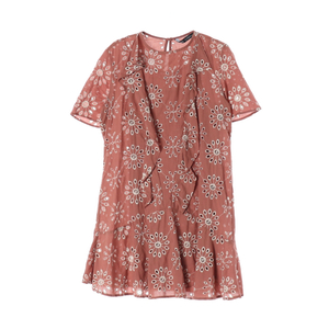 [XS]자라 인디핑크 플로럴 아일렛 러플 반팔 원피스 드레스