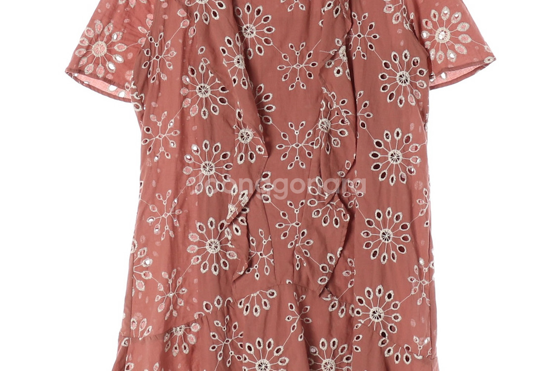 [XS]자라 인디핑크 플로럴 아일렛 러플 반팔 원피스 드레스--2