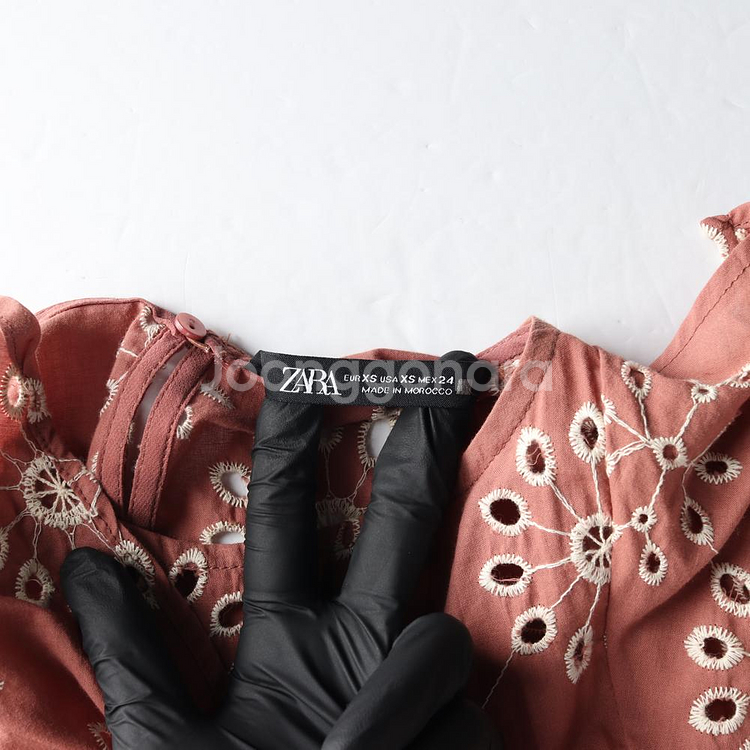 [XS]자라 인디핑크 플로럴 아일렛 러플 반팔 원피스 드레스--5