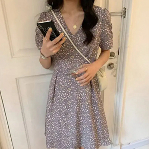 플라워 브이넥 반팔 원피스