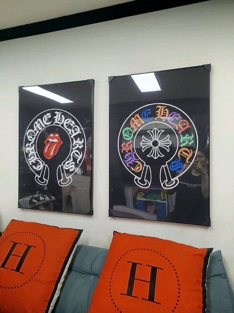 크롬하츠 대형 그림액자 그림 액자 팝아트 인테리어소품 명품그림 명품액자 꽃 곰인형 콜라보 인테리어 로고 반지 목걸이--2