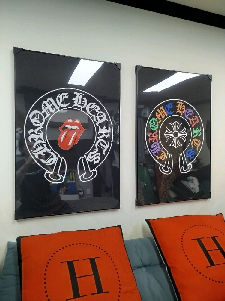 크롬하츠 대형 그림액자 그림 액자 팝아트 인테리어소품 명품그림 명품액자 꽃 곰인형 콜라보 인테리어 로고 반지 목걸이--3