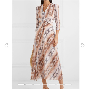 마쥬 뱀피 패턴 V넥 롱 원피스 세트 (슬립 포함) 2사이즈