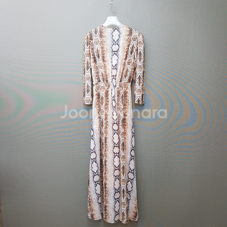 마쥬 뱀피 패턴 V넥 롱 원피스 세트 (슬립 포함) 2사이즈--5