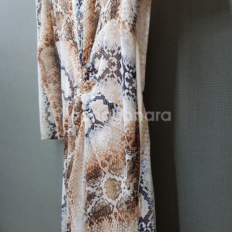 마쥬 뱀피 패턴 V넥 롱 원피스 세트 (슬립 포함) 2사이즈--4