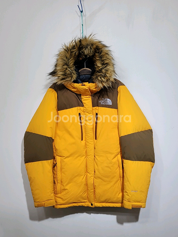 (100) 노스페이스 거위털 패딩점퍼 노랑 투톤 구스다운 후드자켓--0